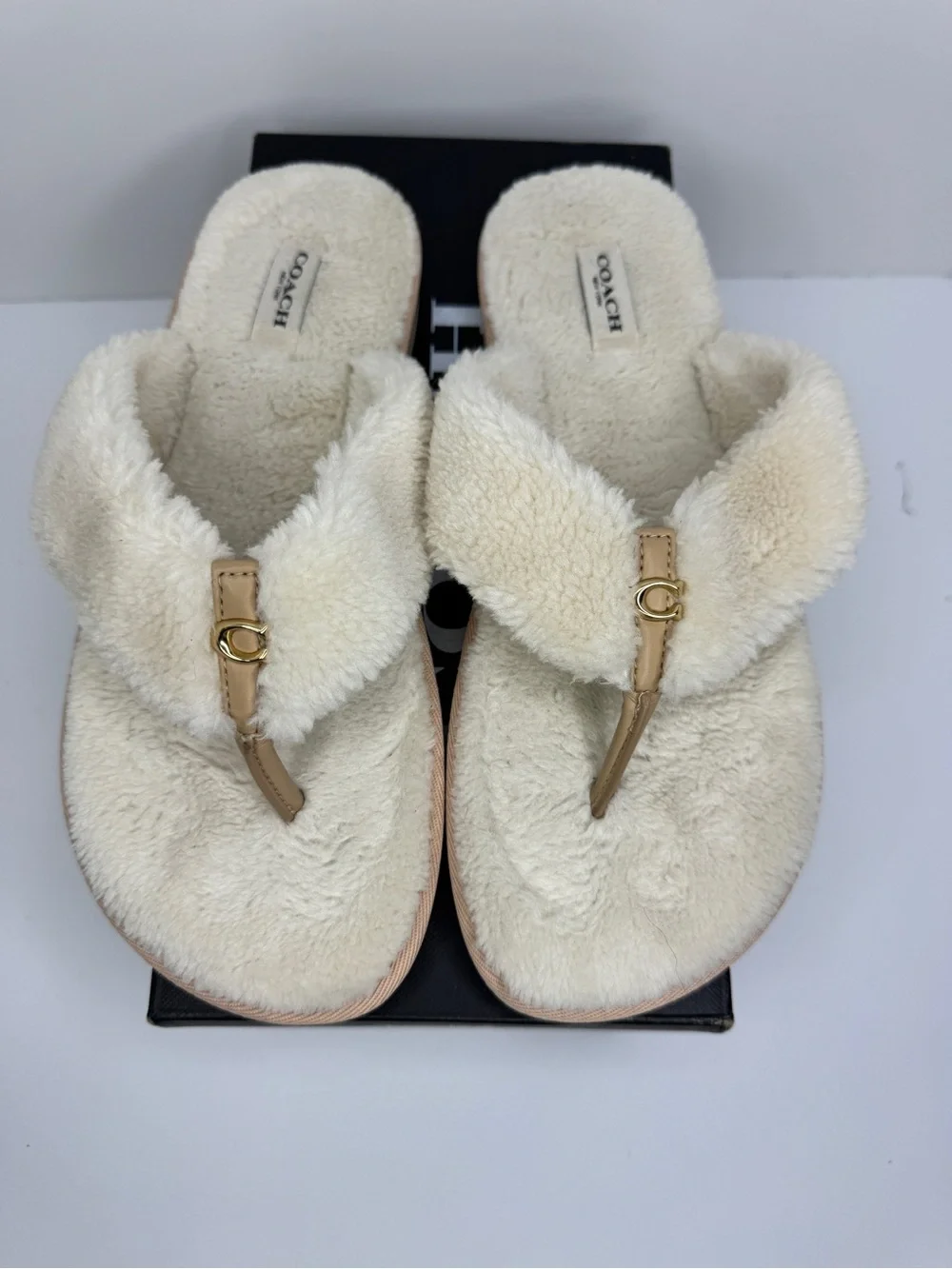 Coach Hampton Flip Flop Sandals with Gold Accent